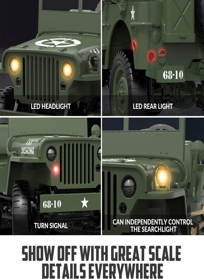 JOYJAY 1/10 Willys MB Jeep RC Car 4WD Off Road Vehicle RTR Multifunctional Jeep Car 2.4GHz Military Truck 4x4 RC Crawler with Car Light Two Batteries for Kids Gift - Image 5